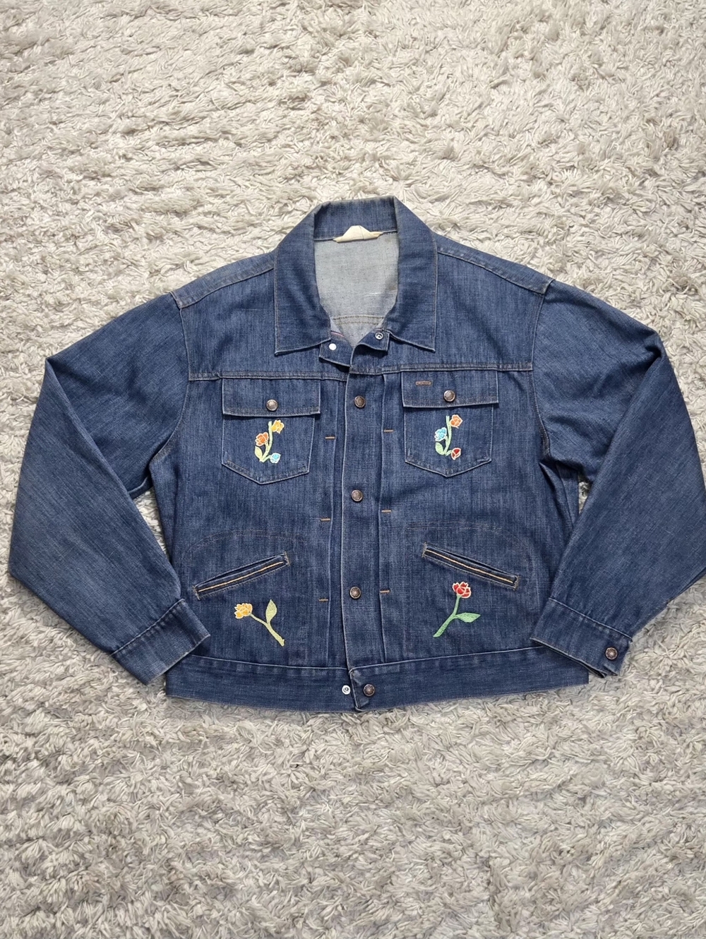 VTG 70s JC Penney Super Denim Embroidered Selvedge Denim Jacket XL
